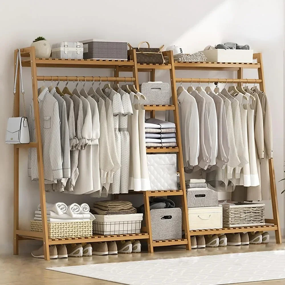 Bamboo Garment Rack 9 Tier Closet Clothes Organizer Wardrobe