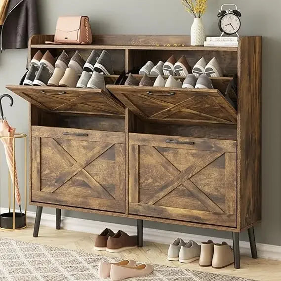 Large Shoe Cabinet with Flip Drawers