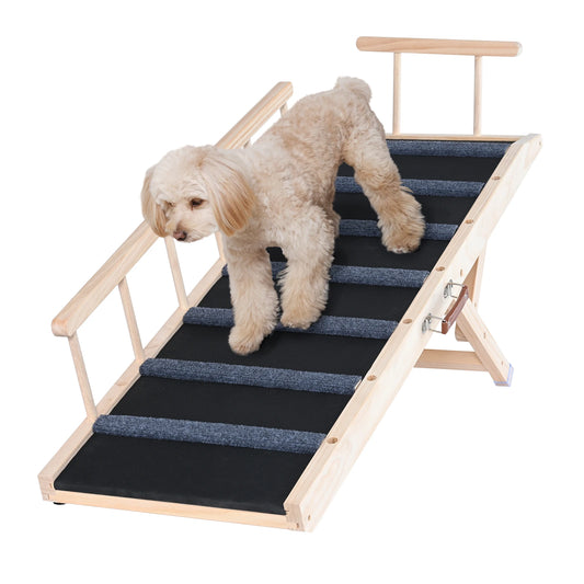 VEVOR Dog Ramp Folding Ladder Anti-slip High Adjustable Wooden Pet Ramp Removable for Small Old Dog Climbing Stairs Sofa Car Bed