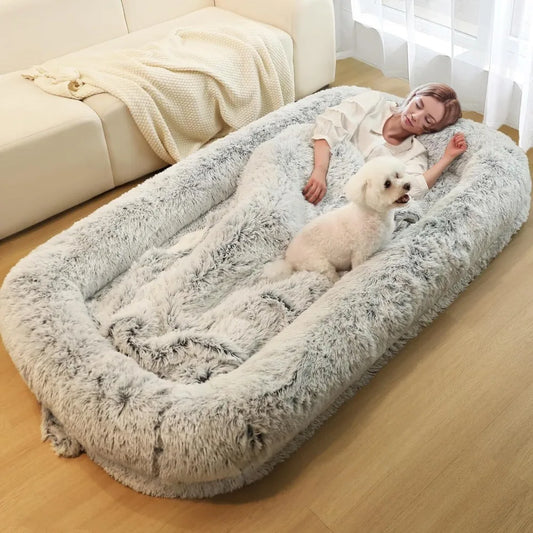 Human Dog Bed for Adults, 40 x 10 x 71 Long Human Size Dog Bed, Removable Cover, Orthopedic Design, Light Grey