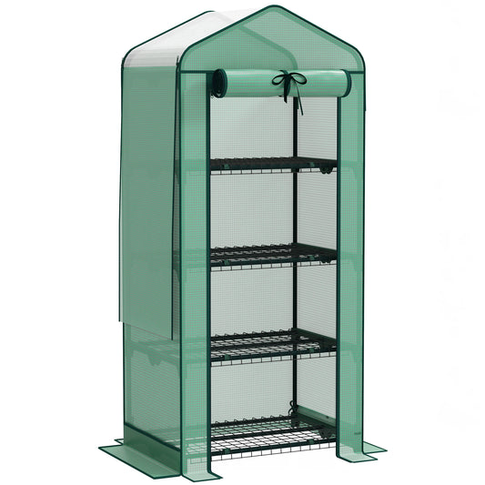 Outsunny 4 Tier Mini Greenhouse with Screen Roof, 27.6" X 19.7" X 62.2",