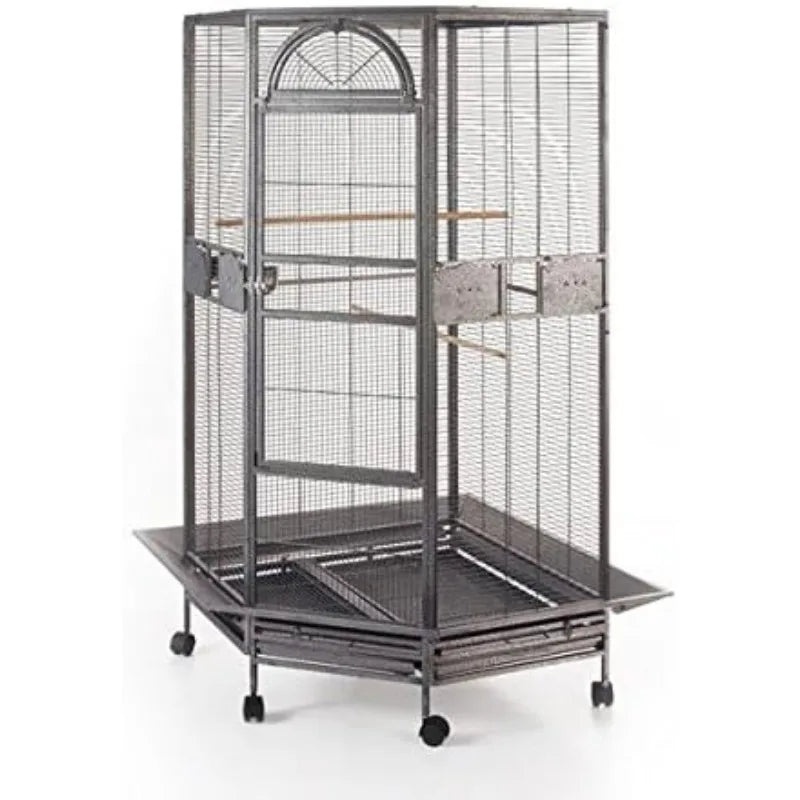 Corner Bird Cage for Cockatiel Parakeet Black and White (White Vein)