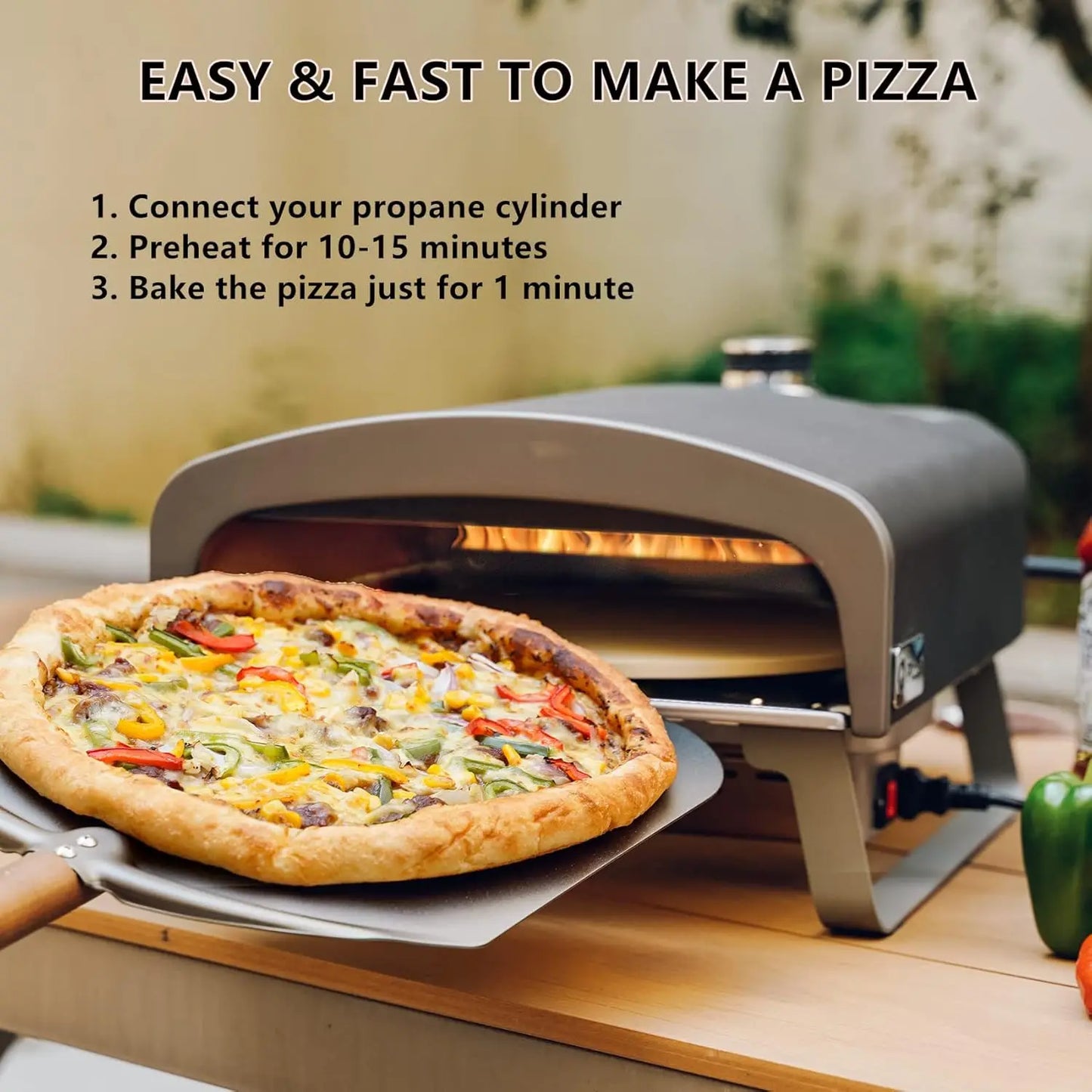 Q Pizza Gas Pizza Oven Portable Propane Oven With Automatic Rotating Stone For Outdoor Cooking, Portable Gas Oven