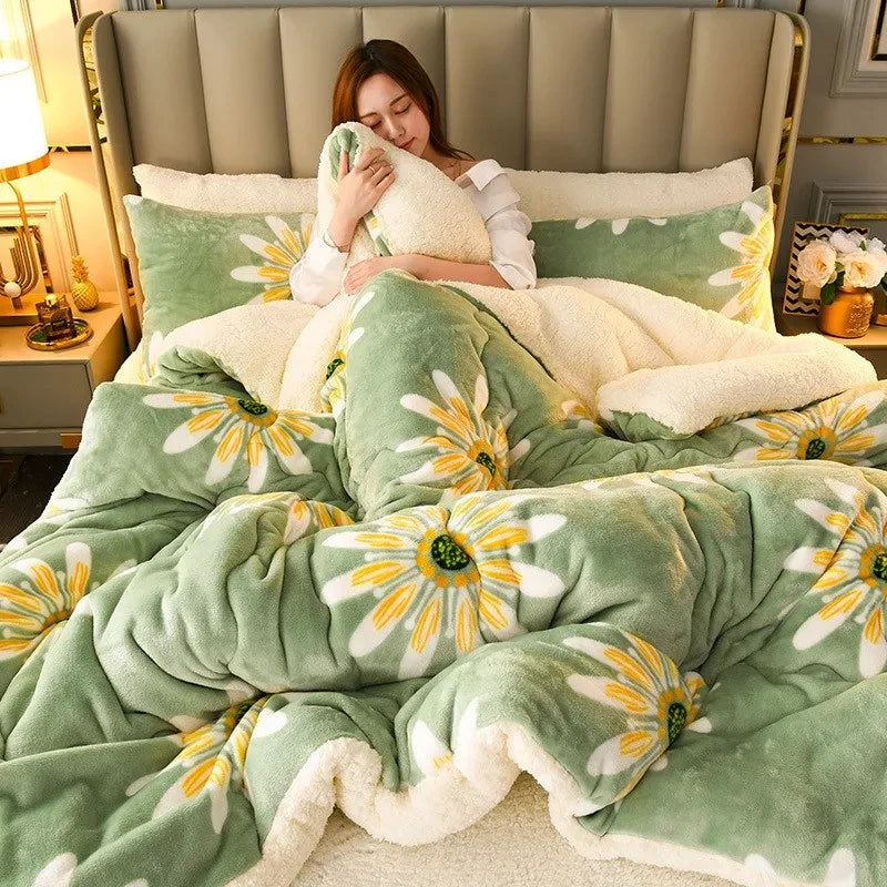 Winter Bedding Thick Quilt Blanket Thickened Warm Flannel Fleece Comforter for Cold Nights Set Bed Duvets Quilts the Blankets