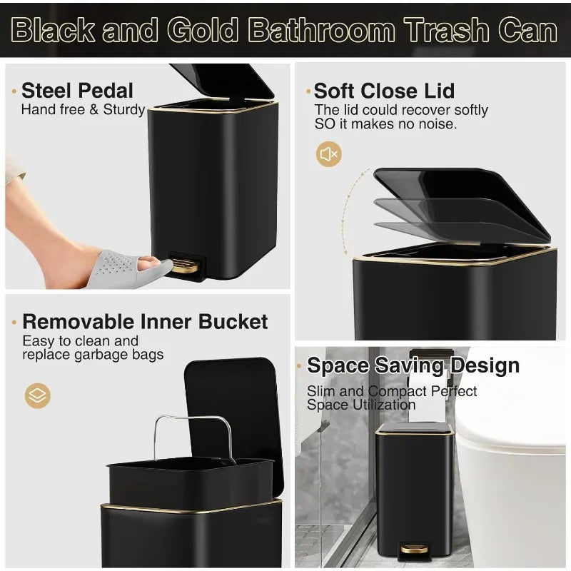 Black Bathroom Accessories Set 8 Piece Black and Gold