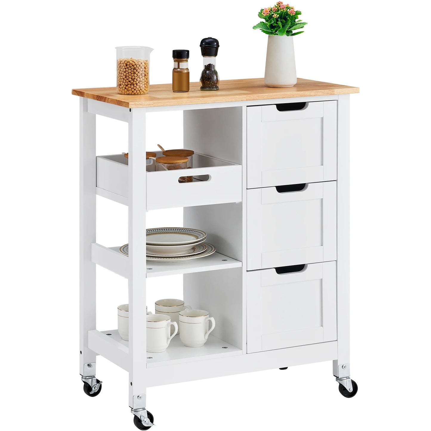 Mobile Breakfast Bar Drawers and Shelves Portable Island on Wheels