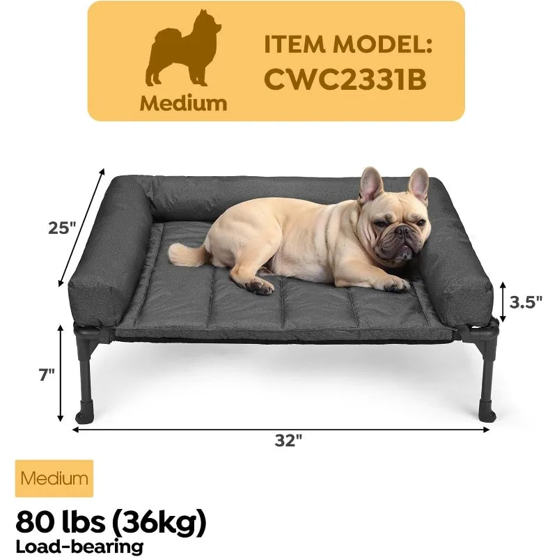 Cooling Elevated Dog Bed + Waterproof Removable Pillow-