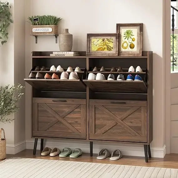 Large Shoe Cabinet with Flip Drawers