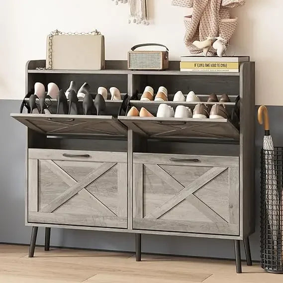 Large Shoe Cabinet with Flip Drawers