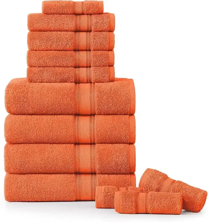 Quick Dry & Strong Absorbent, 12 Piece Bath Towel Set 100% Cotton, Soft, 4 Bath Towels, 4 Hand Towels and 4 Washclothhttps: