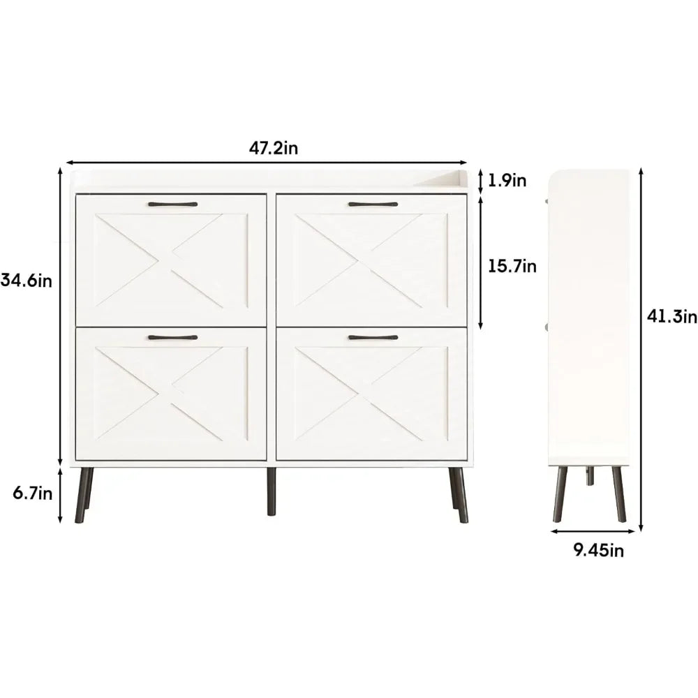 Large Shoe Cabinet with Flip Drawers