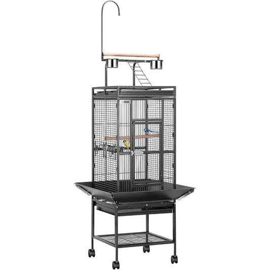 72 Inch Wrought Iron Large Bird Cage with Play Top and Stand for Parrots Lovebird