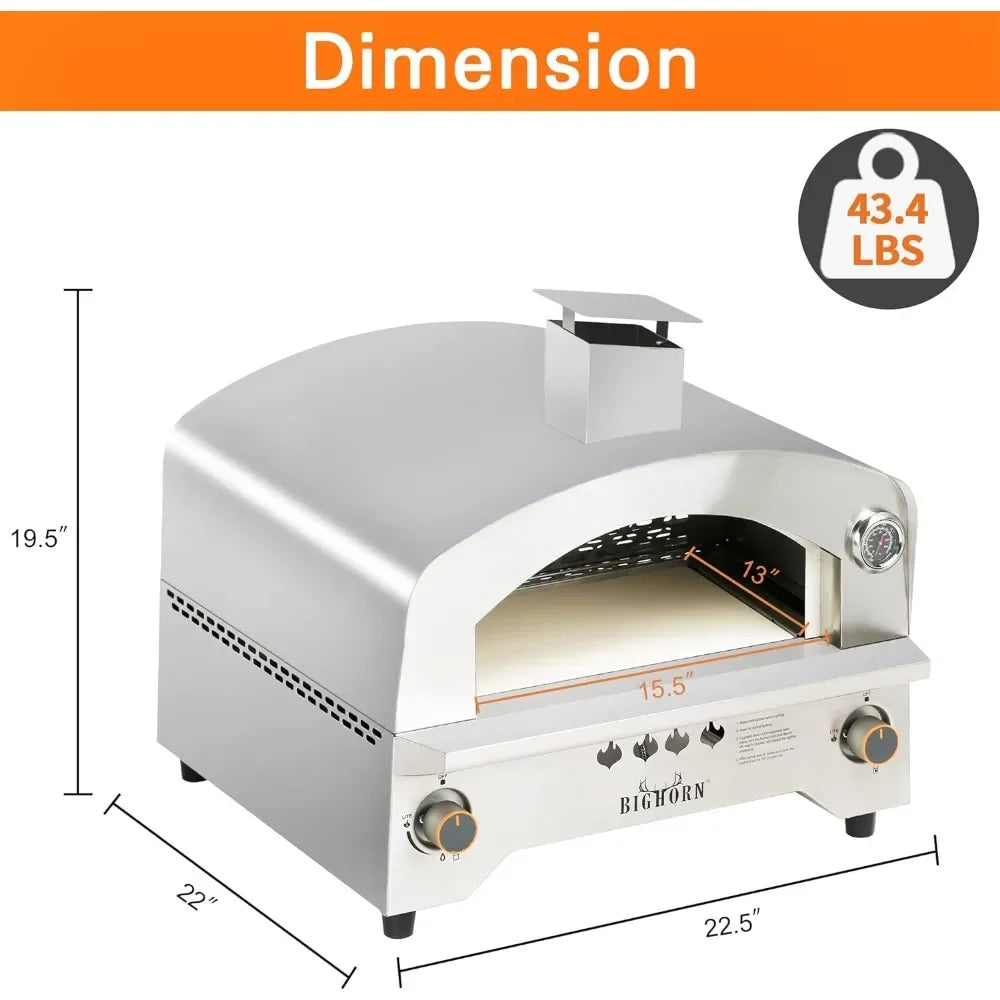 Portable Propane Pizza Oven with 13 inch Pizza Stone, Stainless Steel Pizza Maker for Outdoor Cooking