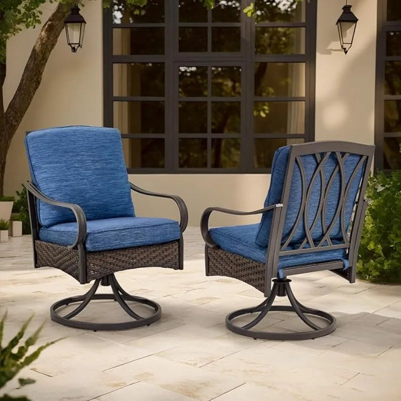 Patio Dining  Umbrella Hole and Wicker Swivel Chairs