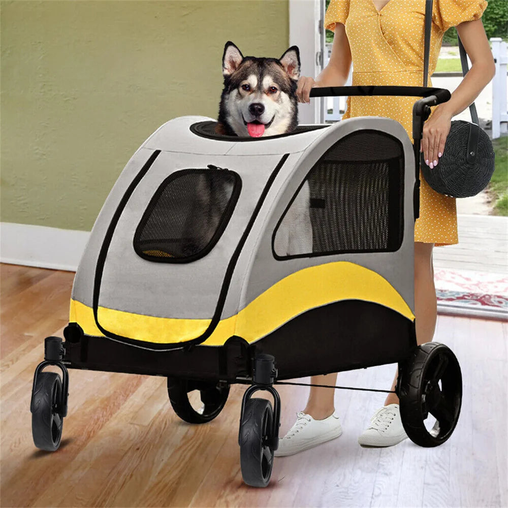 Extra Large Dog Stroller Buggy Portable 4 Wheels Dog Stroller with Breathable Mesh Window Adjustable Handle for Medium Large Dog