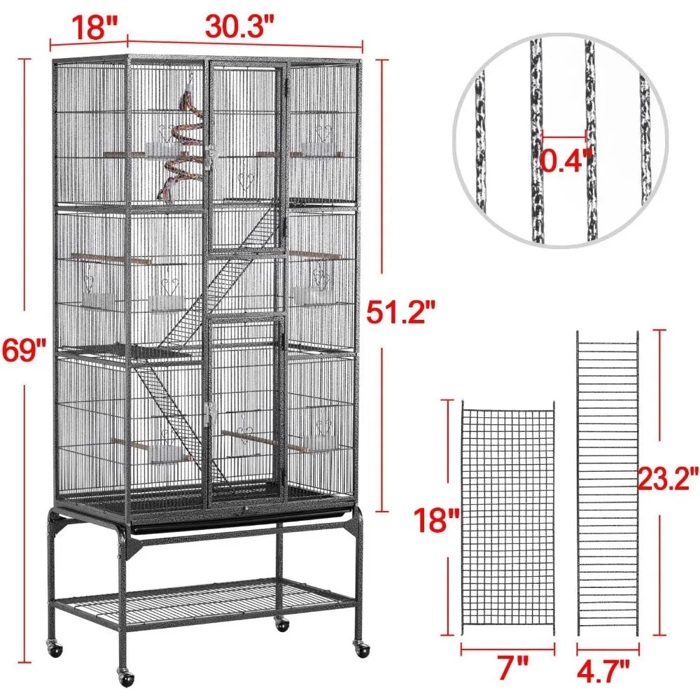 69-Inch Extra Large Bird Cage Metal Parrot Cage for Mid-Sized Parrots