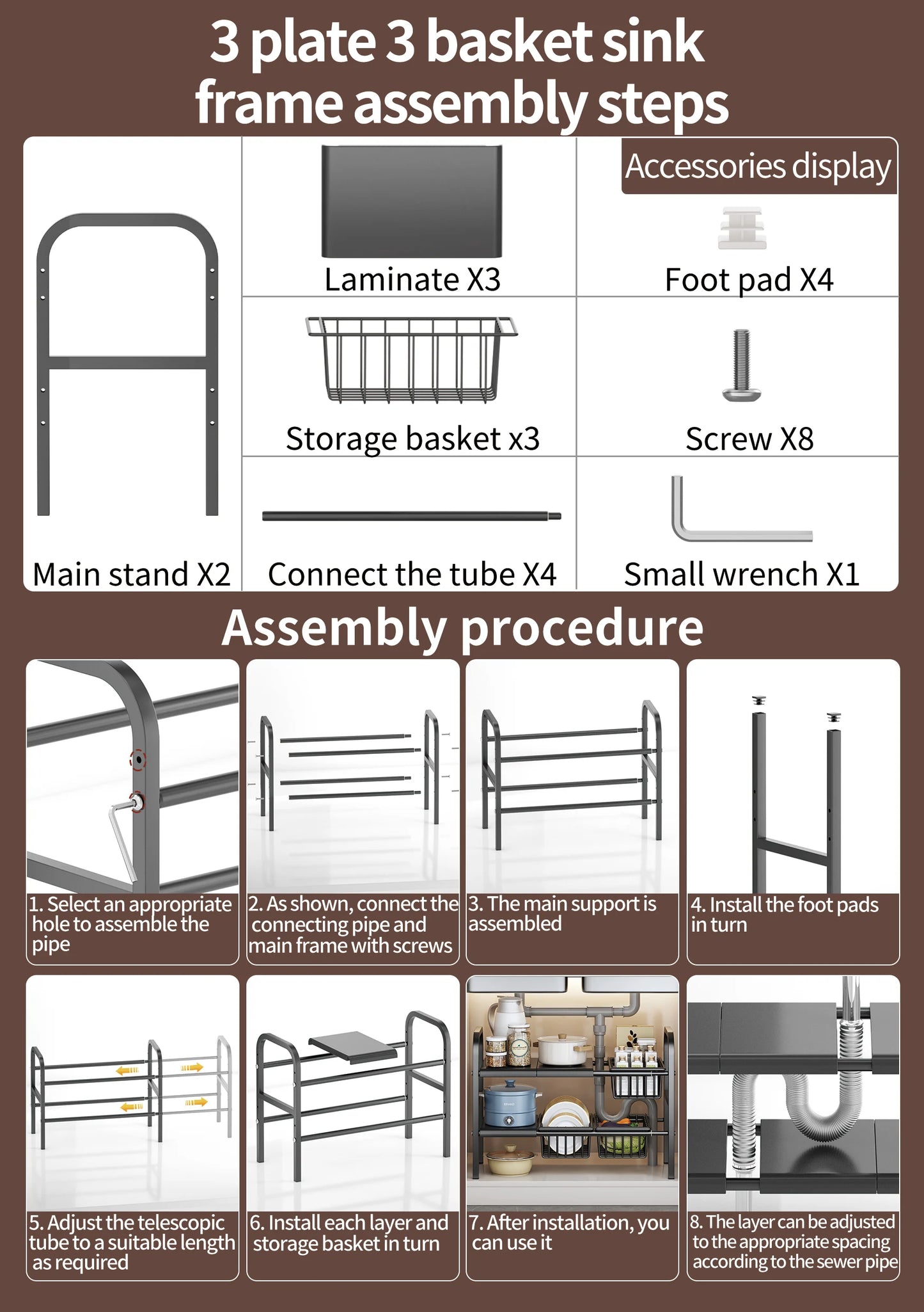 1 Set Multipurpose Expandable Cabinet Shelf Rack,