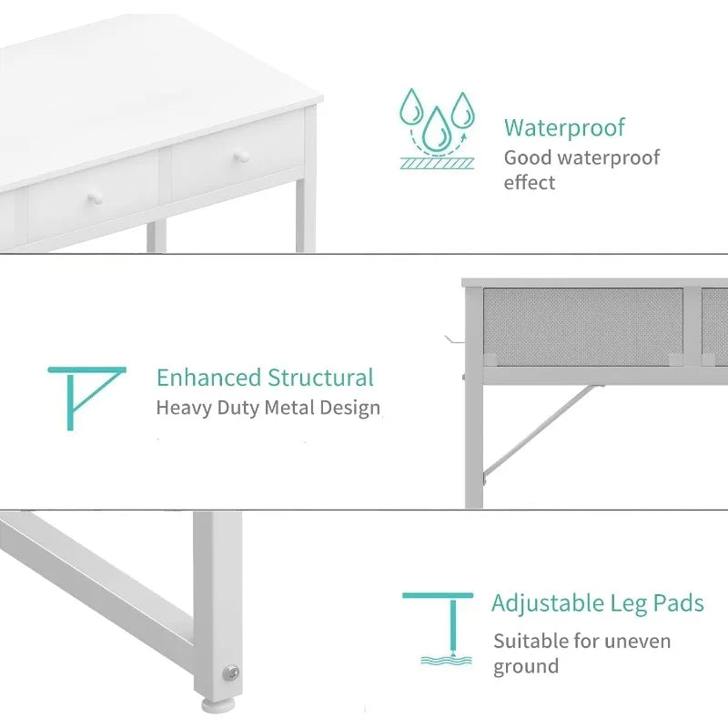 Computer Desk with Fabric Drawers for Home Office Bedroom, 40 Inch Vanity Desk