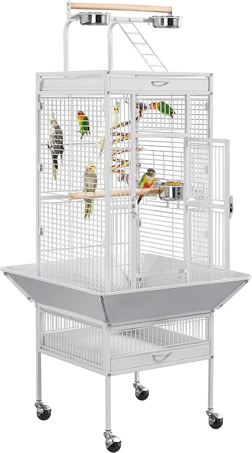 Wrought Iron Bird Cages, Play Top Large Aviary with Stand for Cockatiel Parrot Sun Parakeet Conures Finch, 61-inch