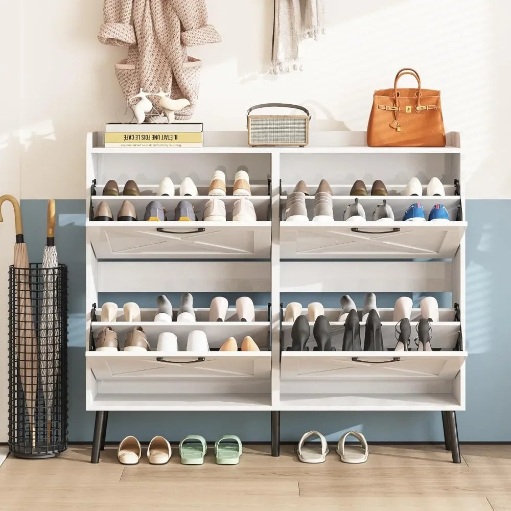 Large Shoe Cabinet with Flip Drawers