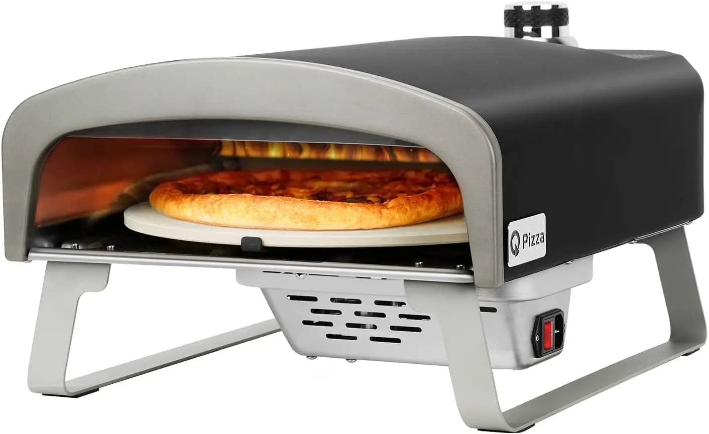 Q Pizza Gas Pizza Oven Portable Propane Oven With Automatic Rotating Stone For Outdoor Cooking, Portable Gas Oven