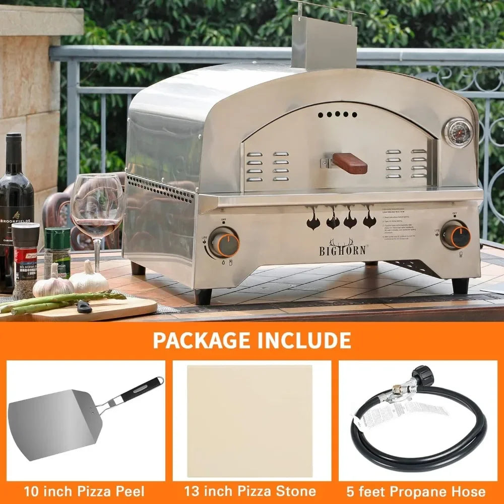 Portable Propane Pizza Oven with 13 inch Pizza Stone, Stainless Steel Pizza Maker for Outdoor Cooking