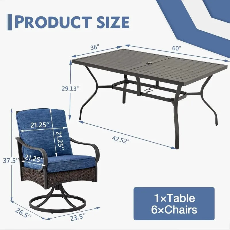 Patio Dining  Umbrella Hole and Wicker Swivel Chairs