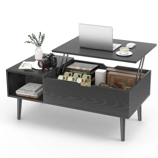 Lift Top Coffee Tables For Living Room 39.37"x19.7" Desk Tea Wood Dining Tables Adjustable Storage Shelf