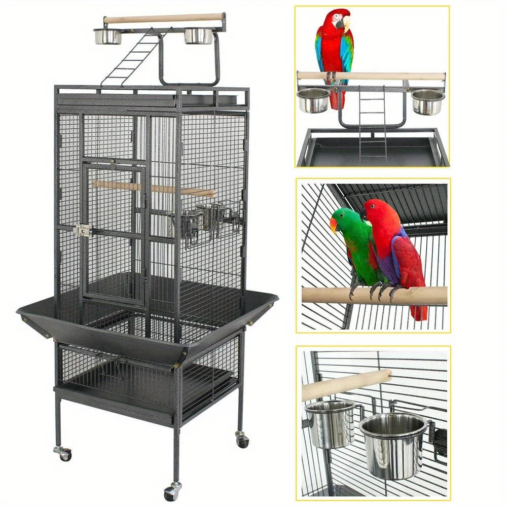 Bird cage steel top pet products for parrots with rolling brackets