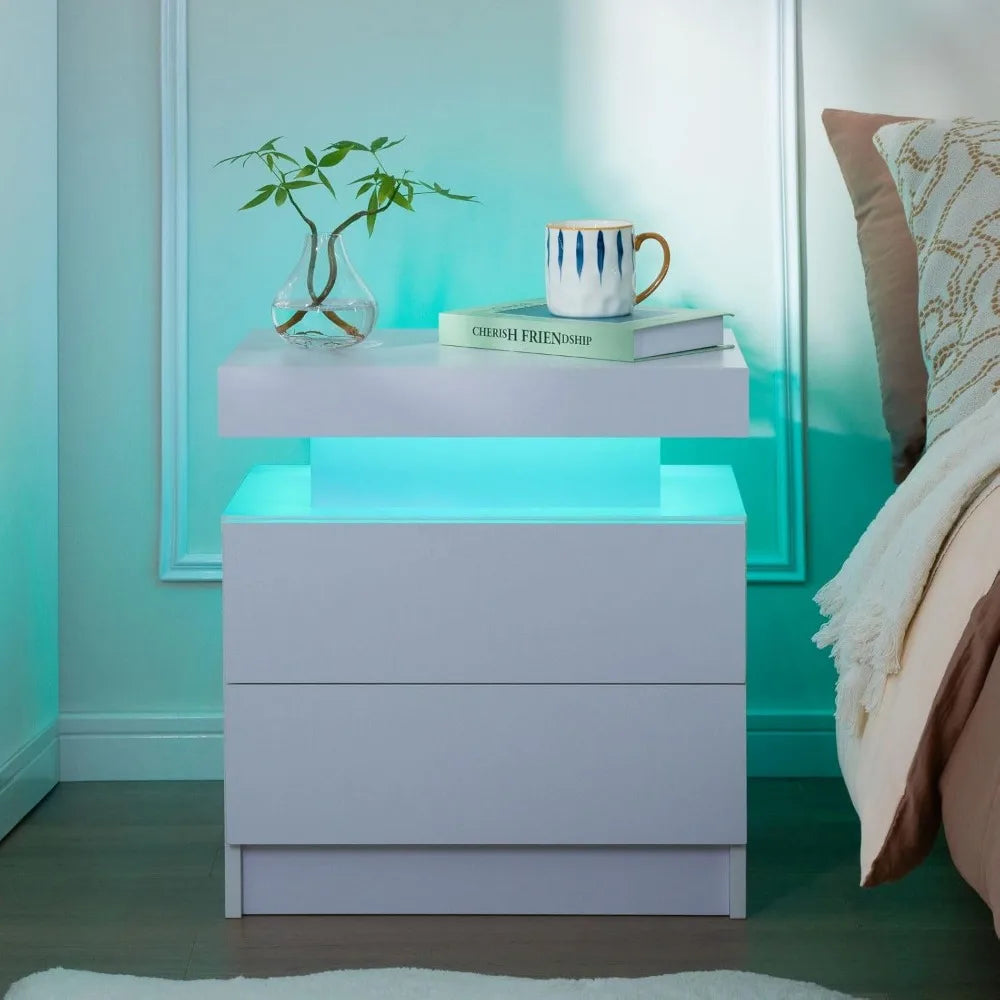 Nightstand Set of 2 LED Nightstand with 2 Drawers, Bedside Table with Drawers for Bedroom Furniture