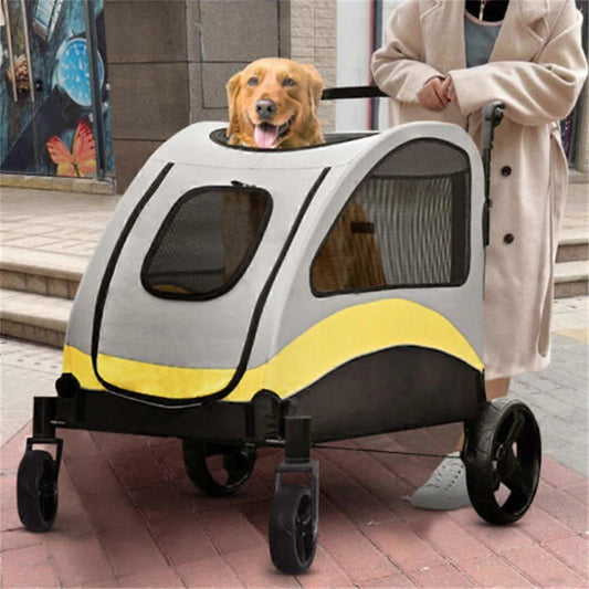 Extra Large Dog Stroller Buggy Portable 4 Wheels Dog Stroller with Breathable Mesh Window Adjustable Handle for Medium Large Dog