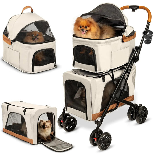 Double Pet Stroller With Detachable Carriers - Ideal For 2 Dogs Or Cats -