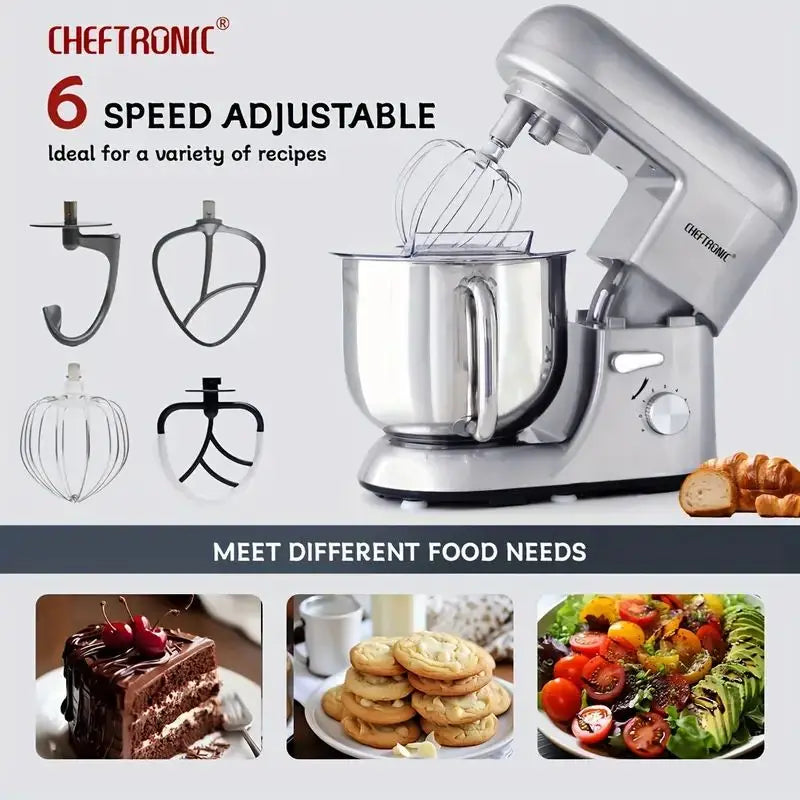 Cheftronic 6 Speed Stand Mixer with 7 Quart Stainless Steel Mixing Bowl,