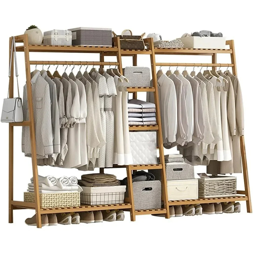 Bamboo Garment Rack 9 Tier Closet Clothes Organizer Wardrobe