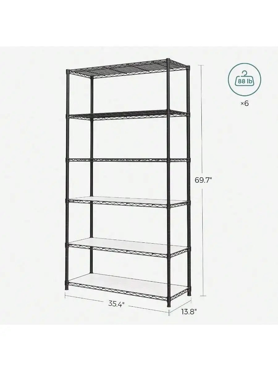 SONGMICS 6-Tier Storage Shelves, Wire Shelving Unit, Kitchen Metal Shelves, Storage Rack With Adjustable Shelves, Shelf Liner