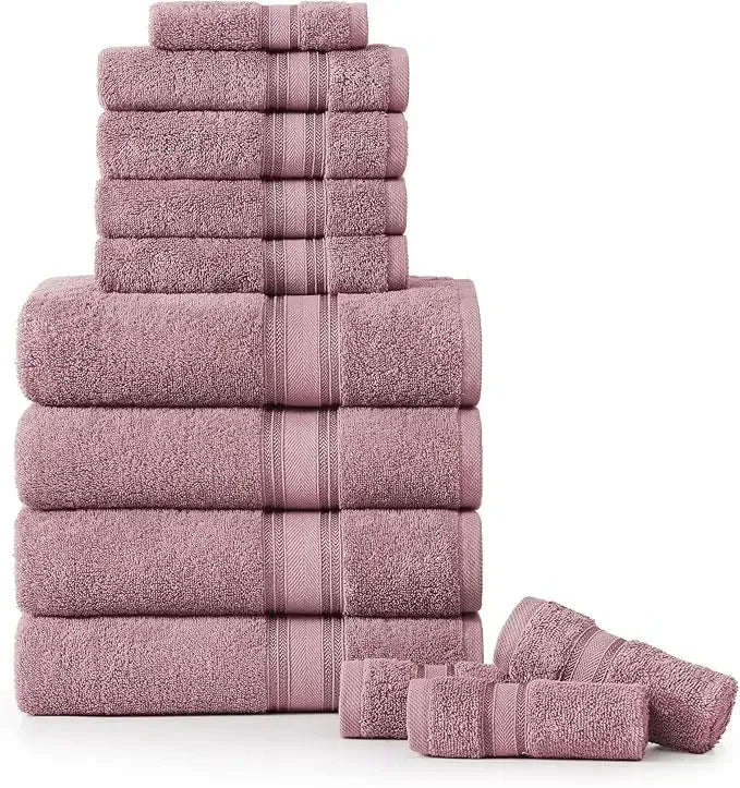 Quick Dry & Strong Absorbent, 12 Piece Bath Towel Set 100% Cotton, Soft, 4 Bath Towels, 4 Hand Towels and 4 Washclothhttps: