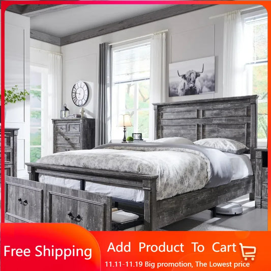 Queen Size Bed Frame with 51" Tall Headboard, Wood Platform Bed Frame