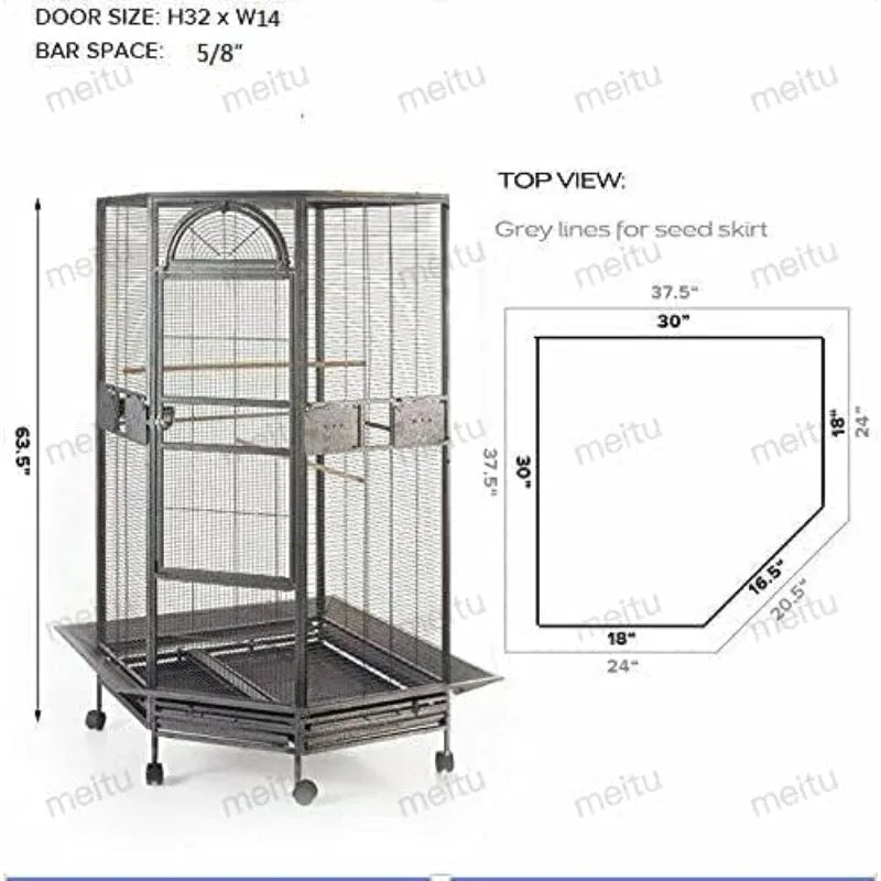 Corner Bird Cage for Cockatiel Parakeet Black and White (White Vein)