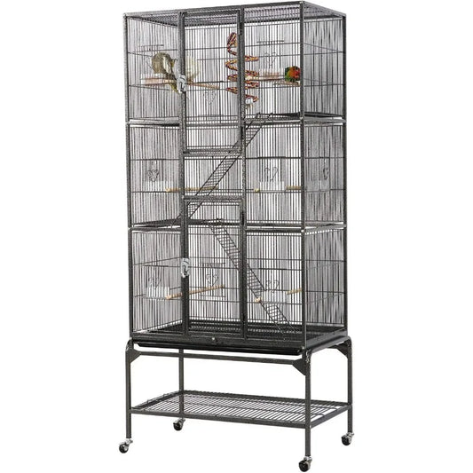 69-Inch Extra Large Bird Cage Metal Parrot Cage for Mid-Sized Parrots