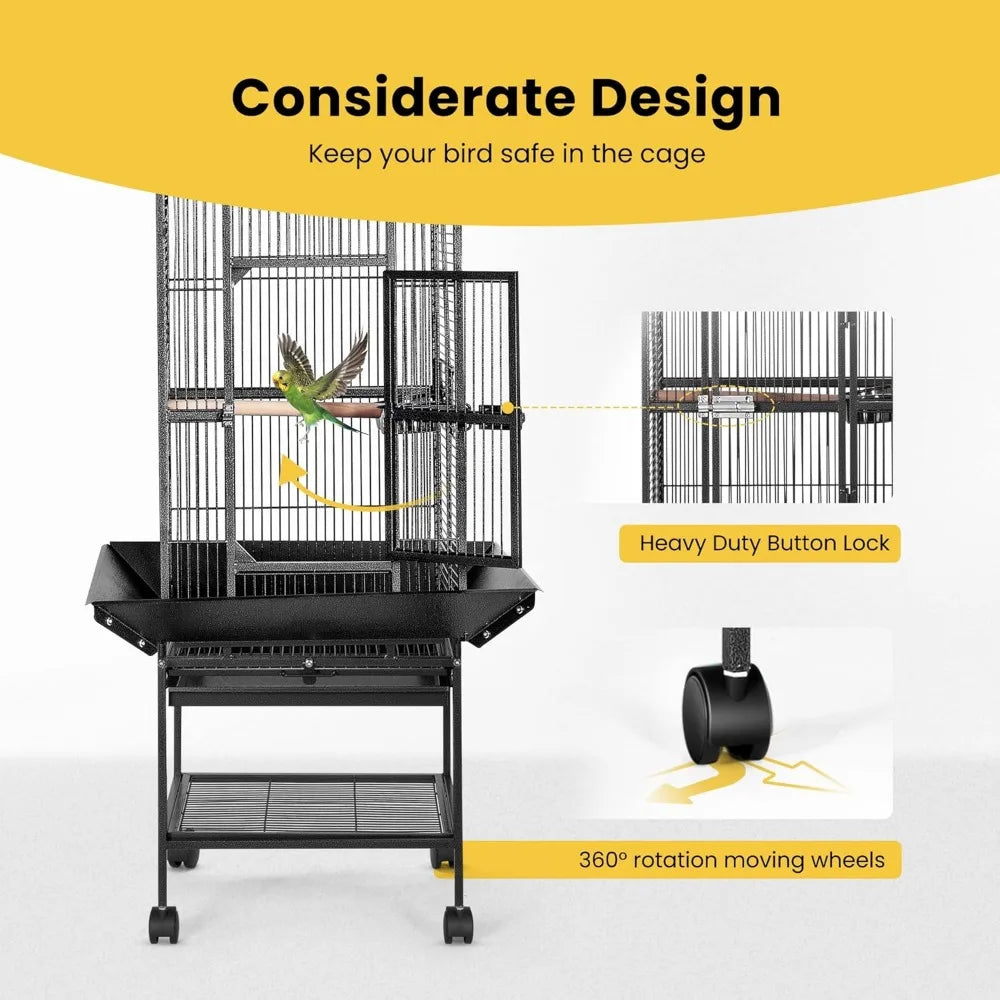 72 Inch Wrought Iron Large Bird Cage with Play Top and Stand for Parrots Lovebird