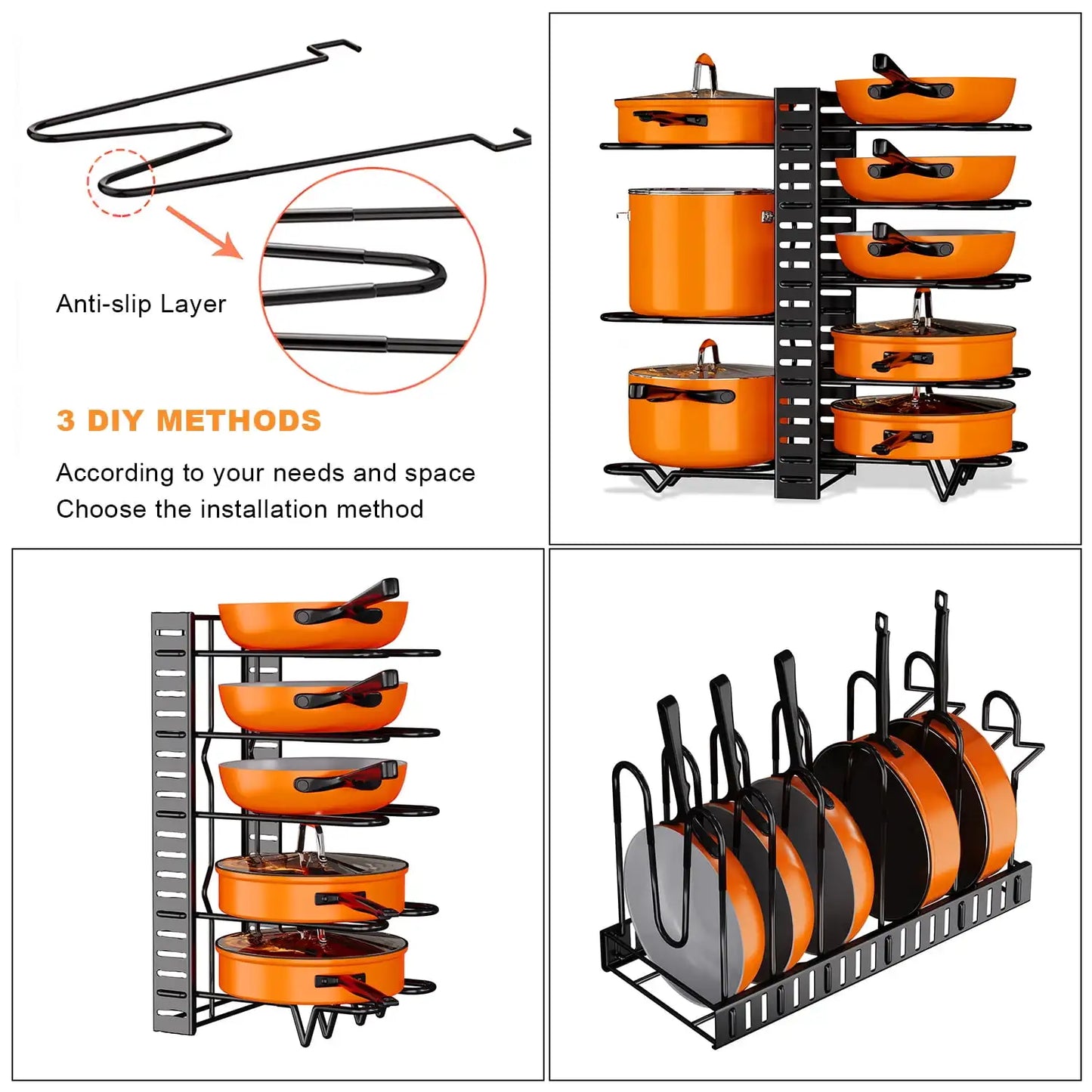 Pot Organizer Rack 8 Tiers Pots and Pans Organizer, Pot Lid Organizer f