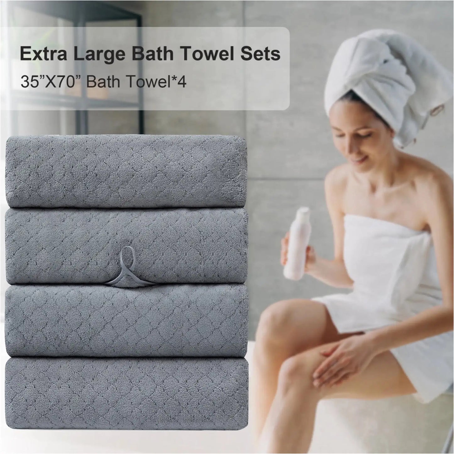 4 Pack Oversized Bath Towel Sets Soft Shower Towels 35 x 70 Inches