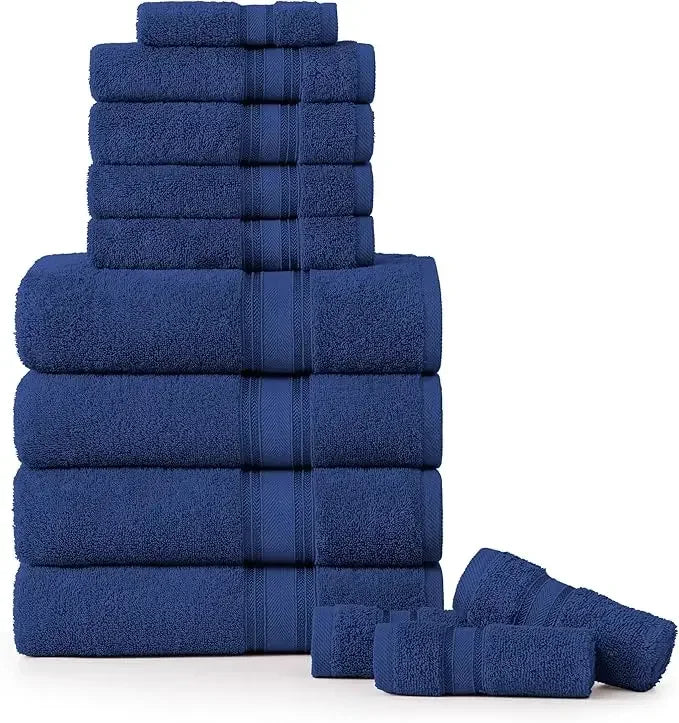 Quick Dry & Strong Absorbent, 12 Piece Bath Towel Set 100% Cotton, Soft, 4 Bath Towels, 4 Hand Towels and 4 Washclothhttps: