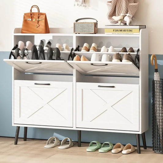 Large Shoe Cabinet with Flip Drawers