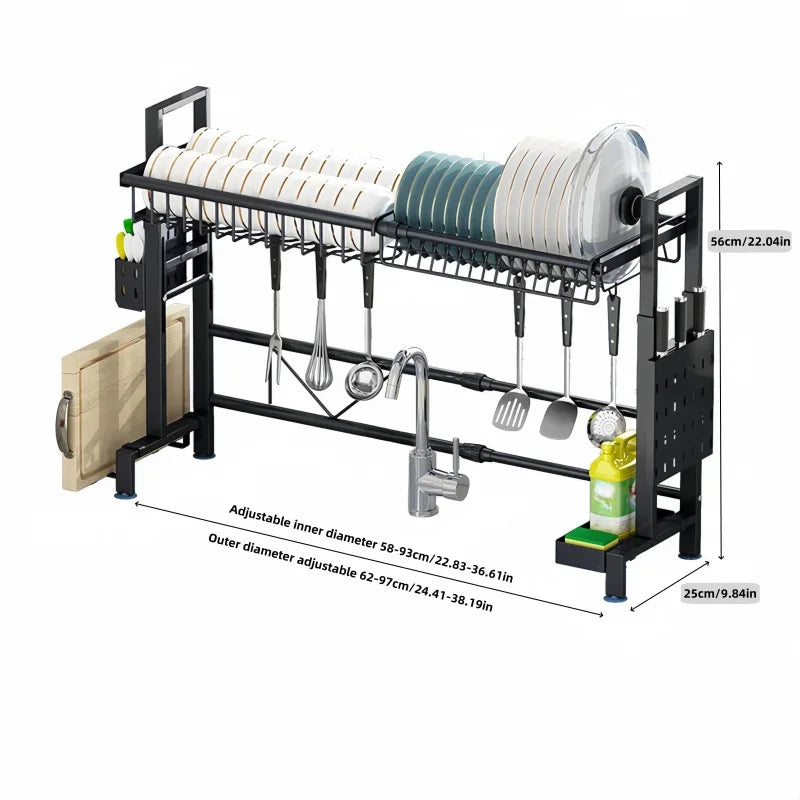 3-Layer Stainless Steel Bowl and Dish Drying Rack Above Sink - Space-Saving Kitchen Shelf with Full 304 Drainage Pipe