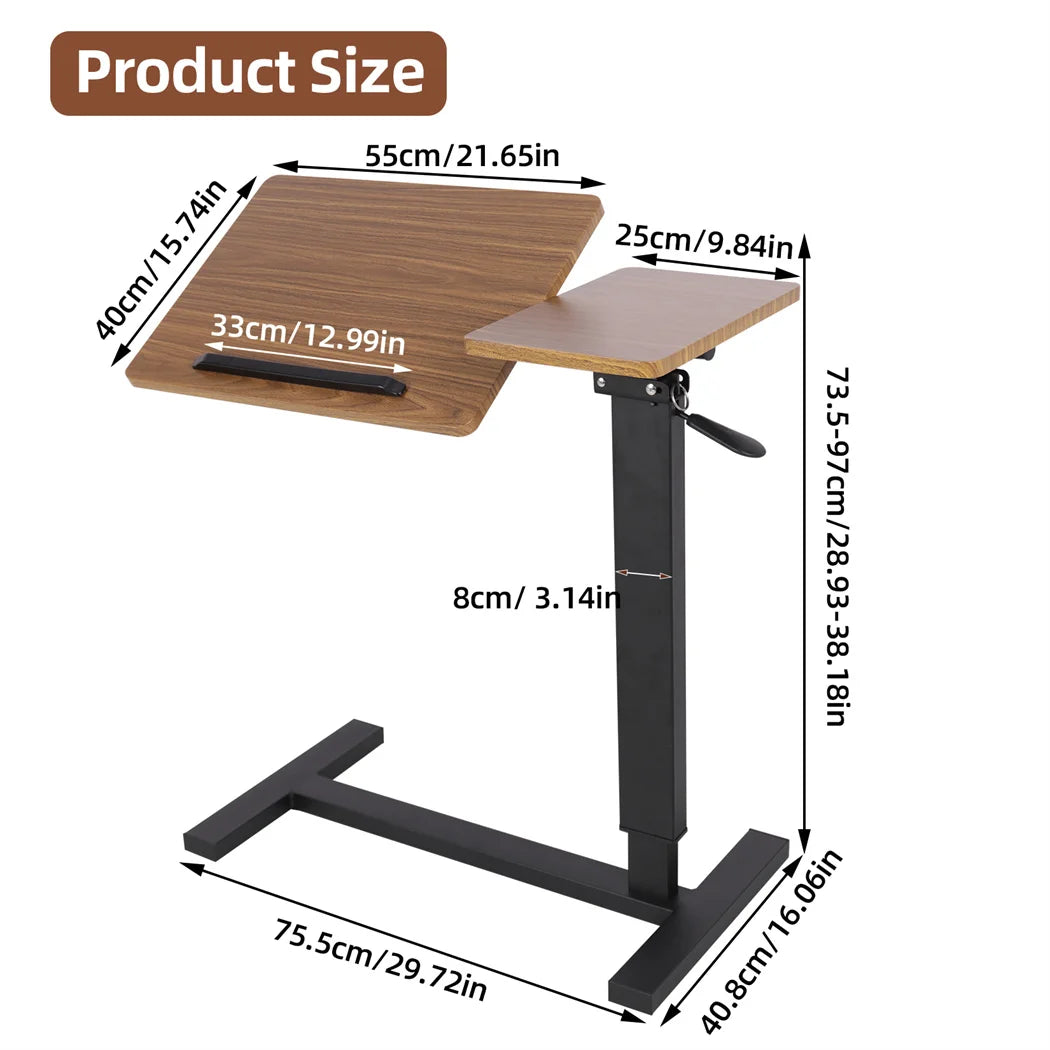 LUVODI Height Adjustable Mobile Over Bed Bedside Laptop Desk with Hidden Wheels Rolling Sofa Side Table