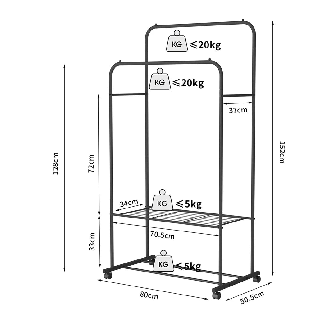 Heavy Metal Double Clothes Rail Hanging