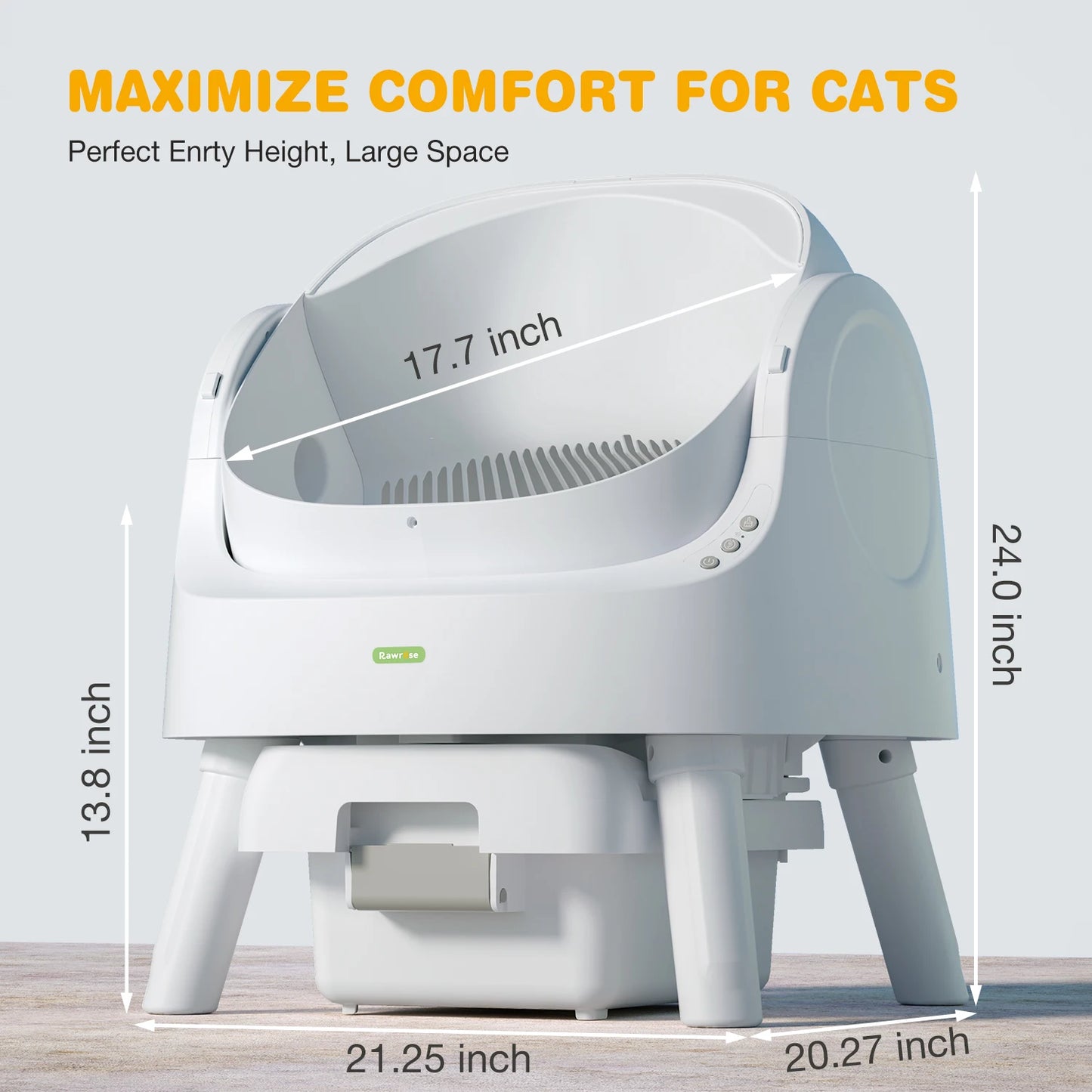 Open-Top Automatic Cat Litter Box Self Cleaning with Safety Protection, Includes Mat And Trash Bags, White