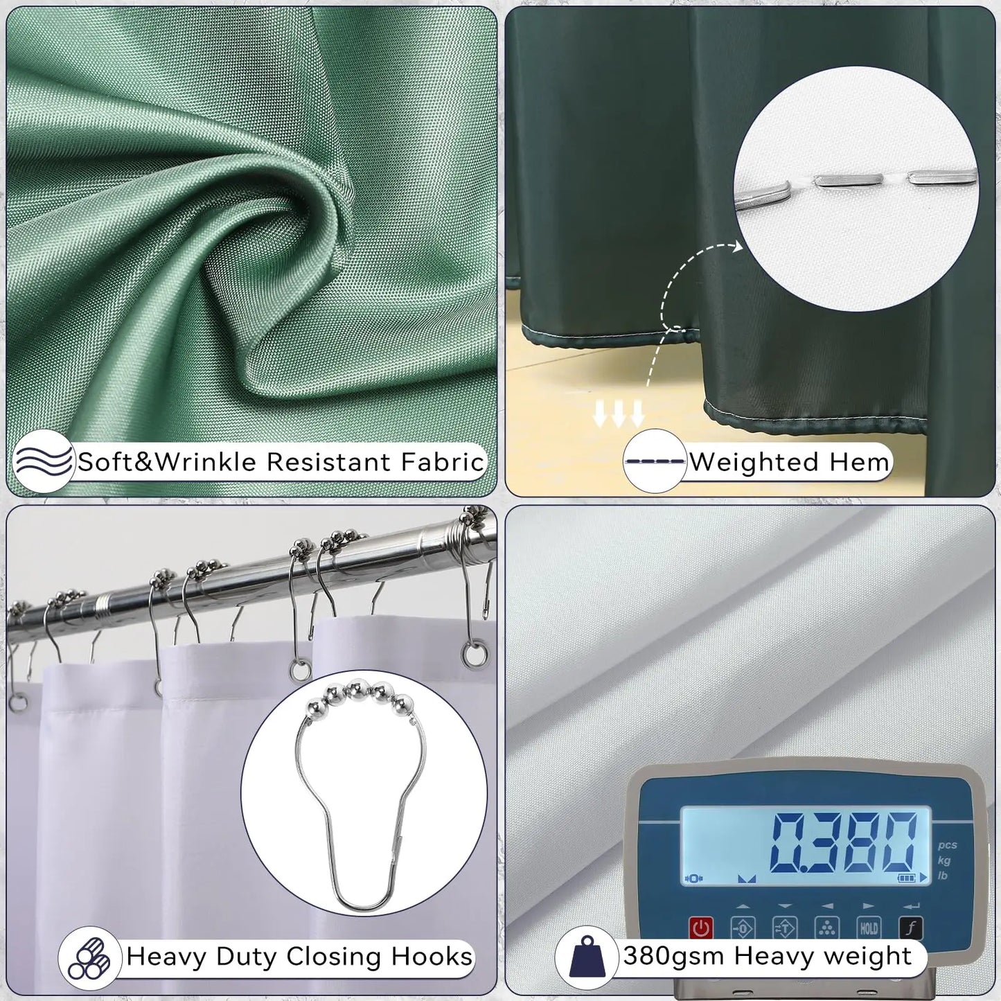 Dark Green Bathroom Accessories Set with Ombre Shower Curtain and Bathroom Rugs,Bathroom Sets with Trash Can