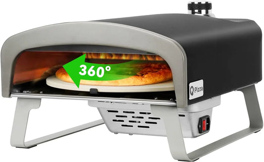 Q Pizza Gas Pizza Oven Portable Propane Oven With Automatic Rotating Stone For Outdoor Cooking, Portable Gas Oven